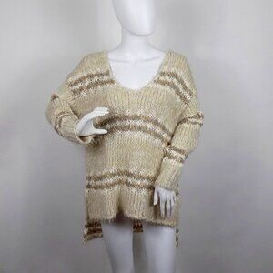 Free People Pullover Sweater Hi-Lo Linus Size S Natural Beige Chunky Wool Blend